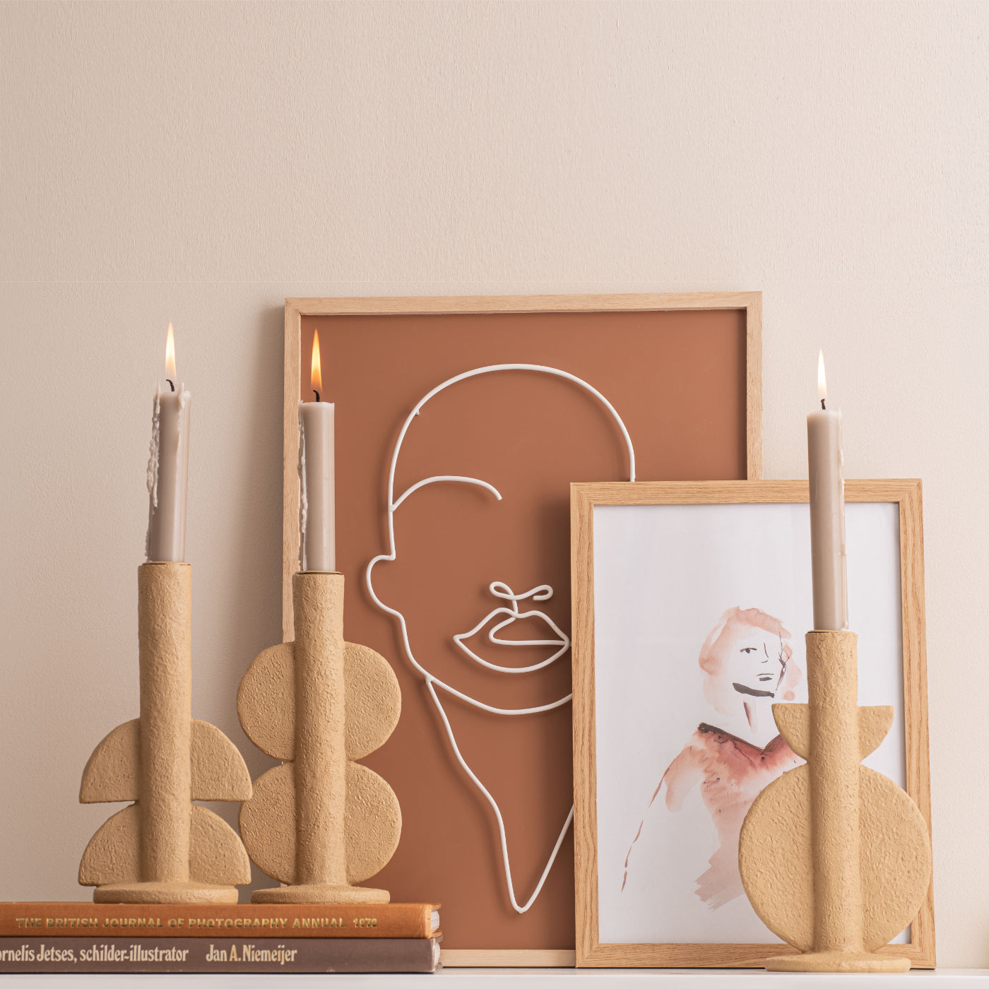 Cream candle holder set