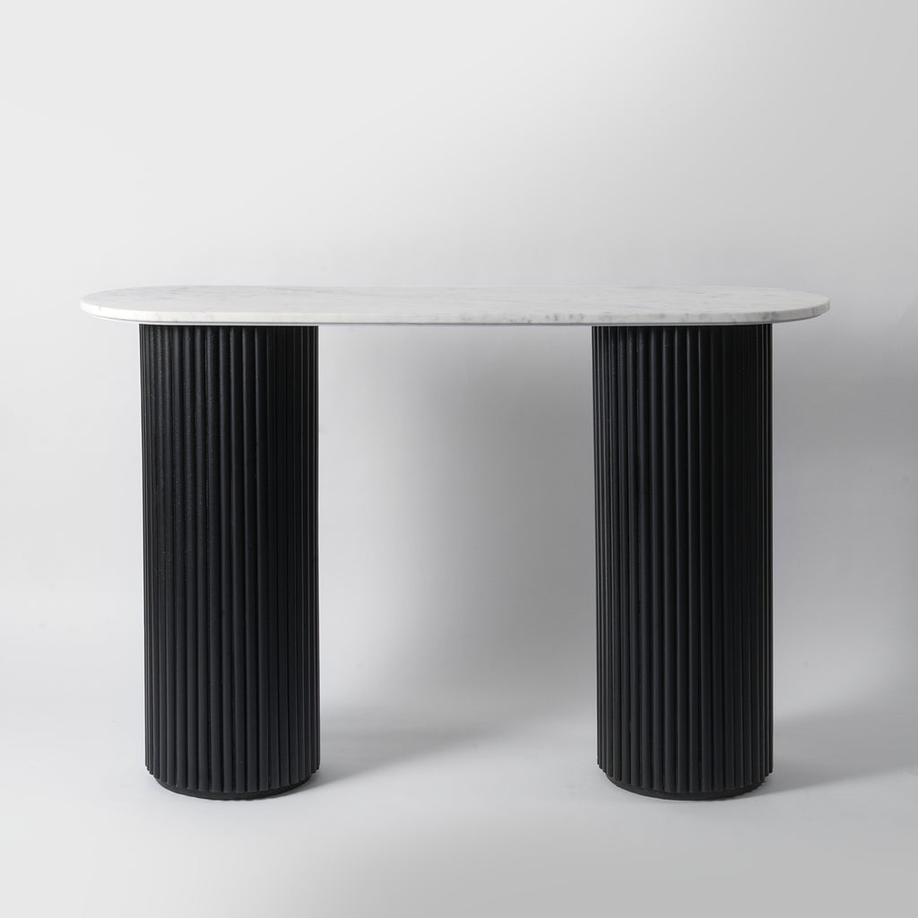 Olavi Black Ribbed Console Table, Marble | Vaunt Design