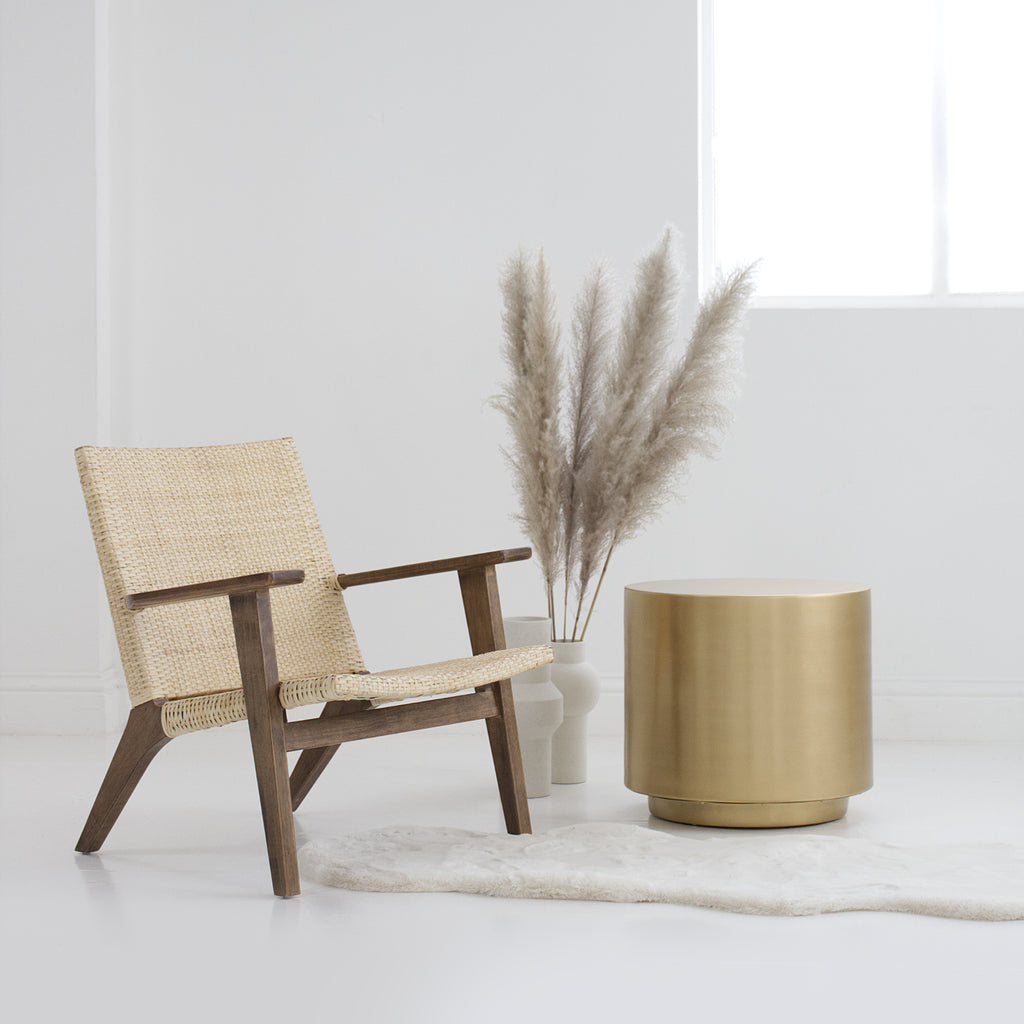 Lotus Round Brass Side Table, Brushed Vaunt Design