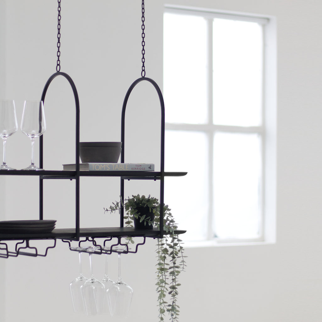 Boe Ceiling Suspended Shelves, Hanging Wine Glass Rack | Vaunt Design
