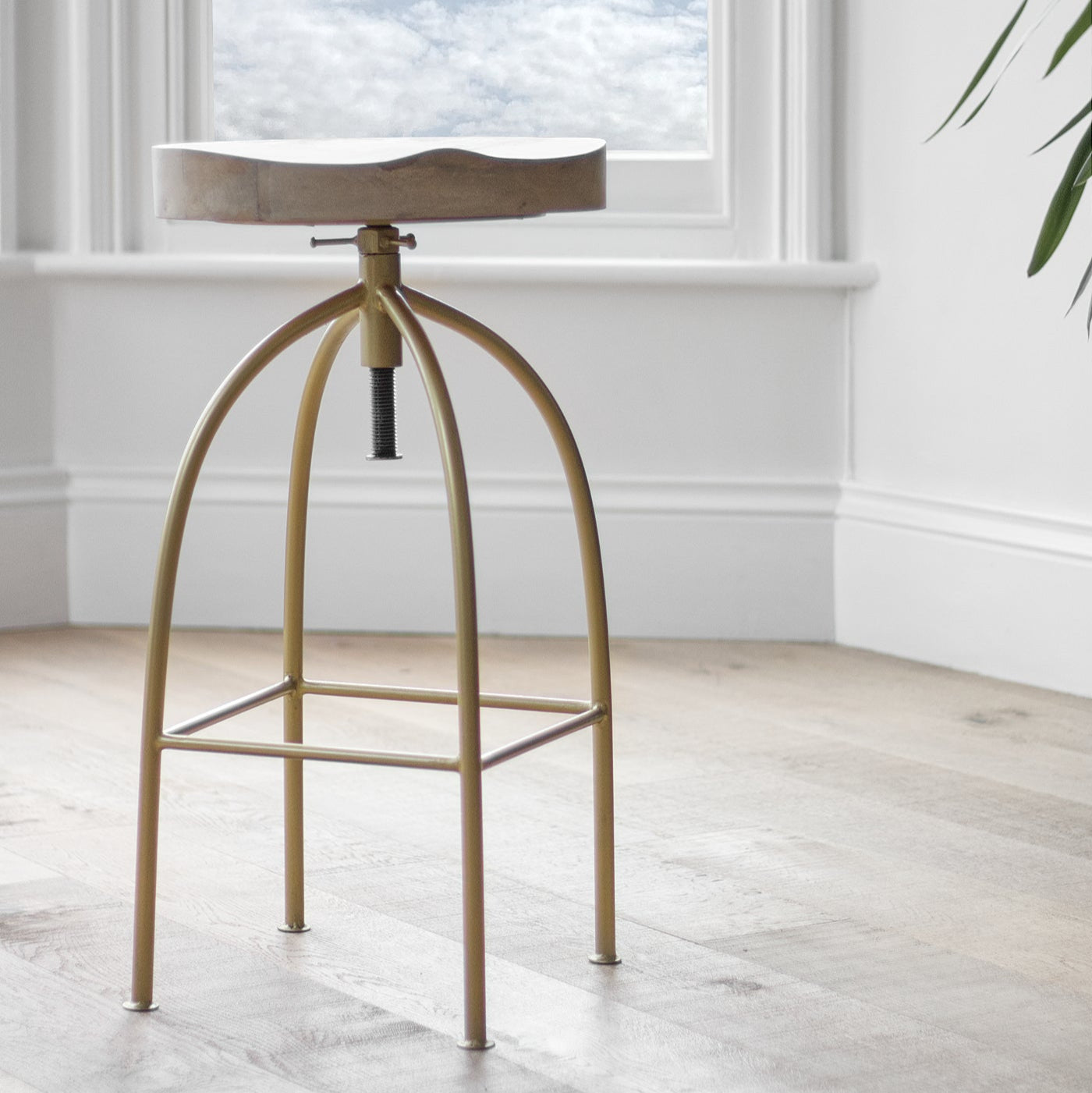 Louis Gold Adjustable Bar Stool Light Wood 