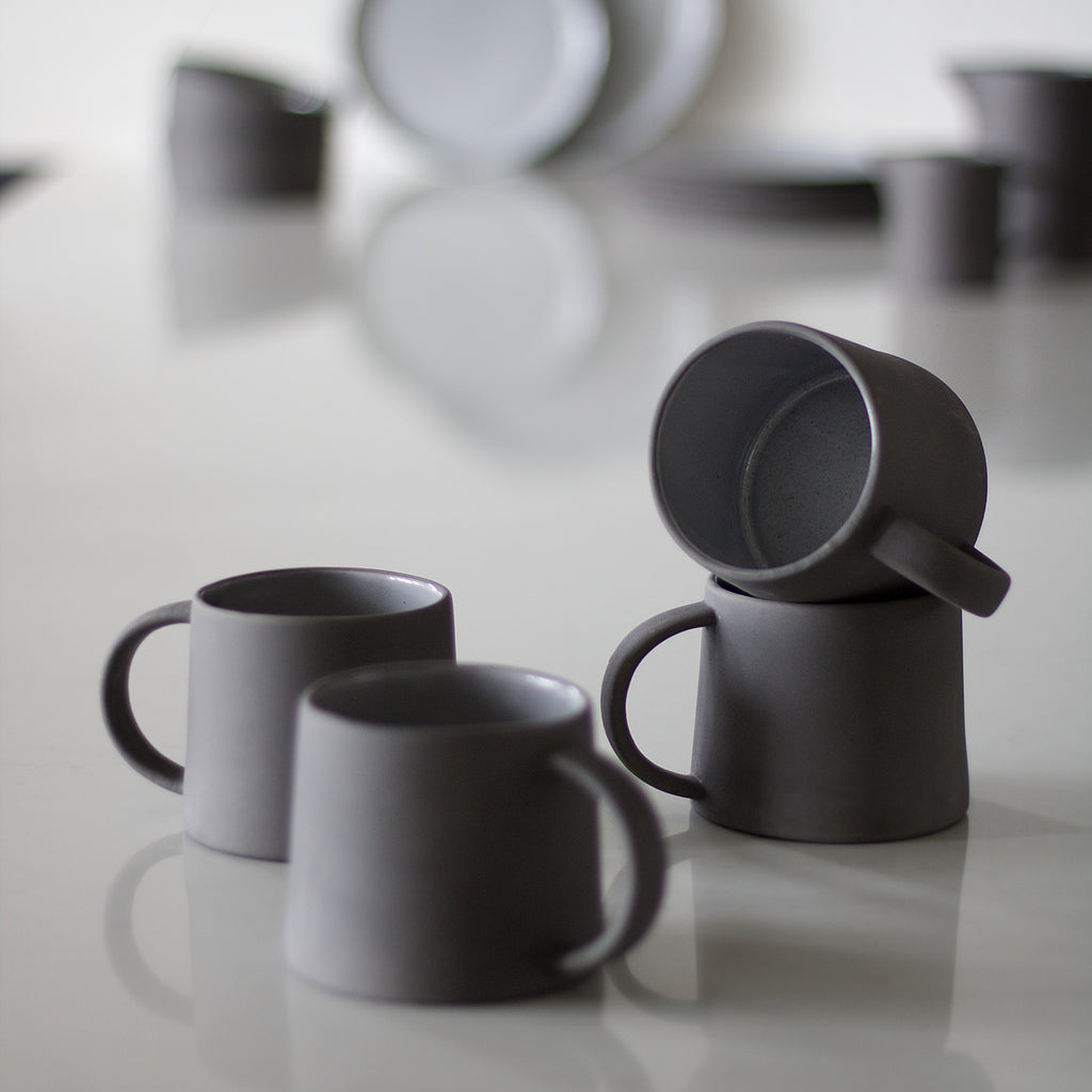 Aska Minimalist Coffee Mugs, Set of 4, Dark Grey | Vaunt Design