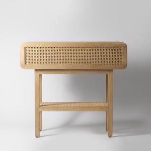 Rattan and oak console table