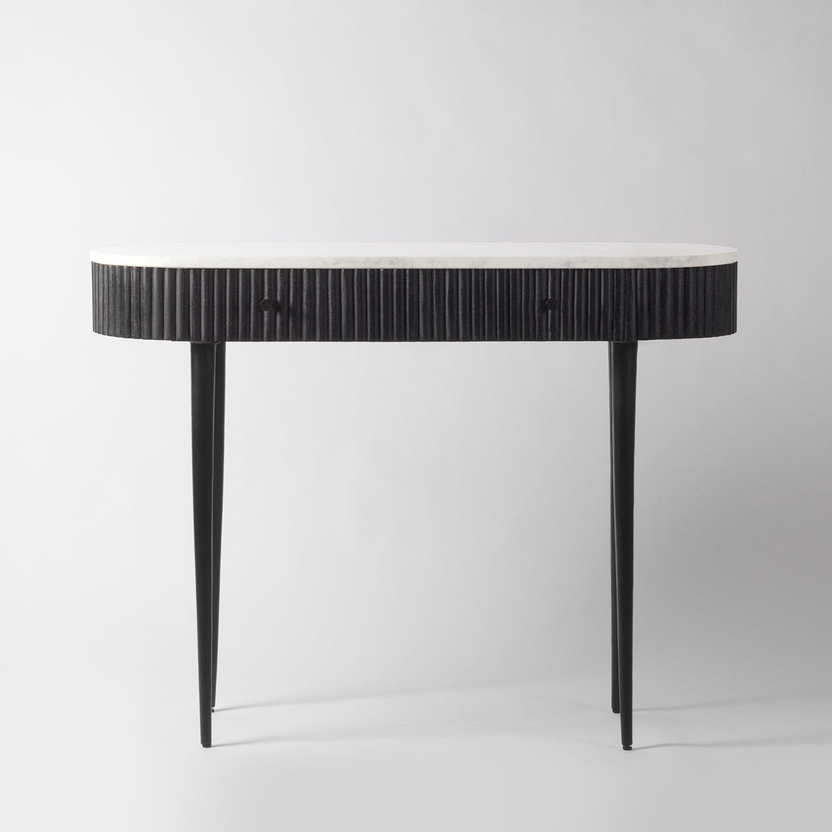 Gunhild White Marble Top Console Table, Ribbed, Black | Vaunt Design