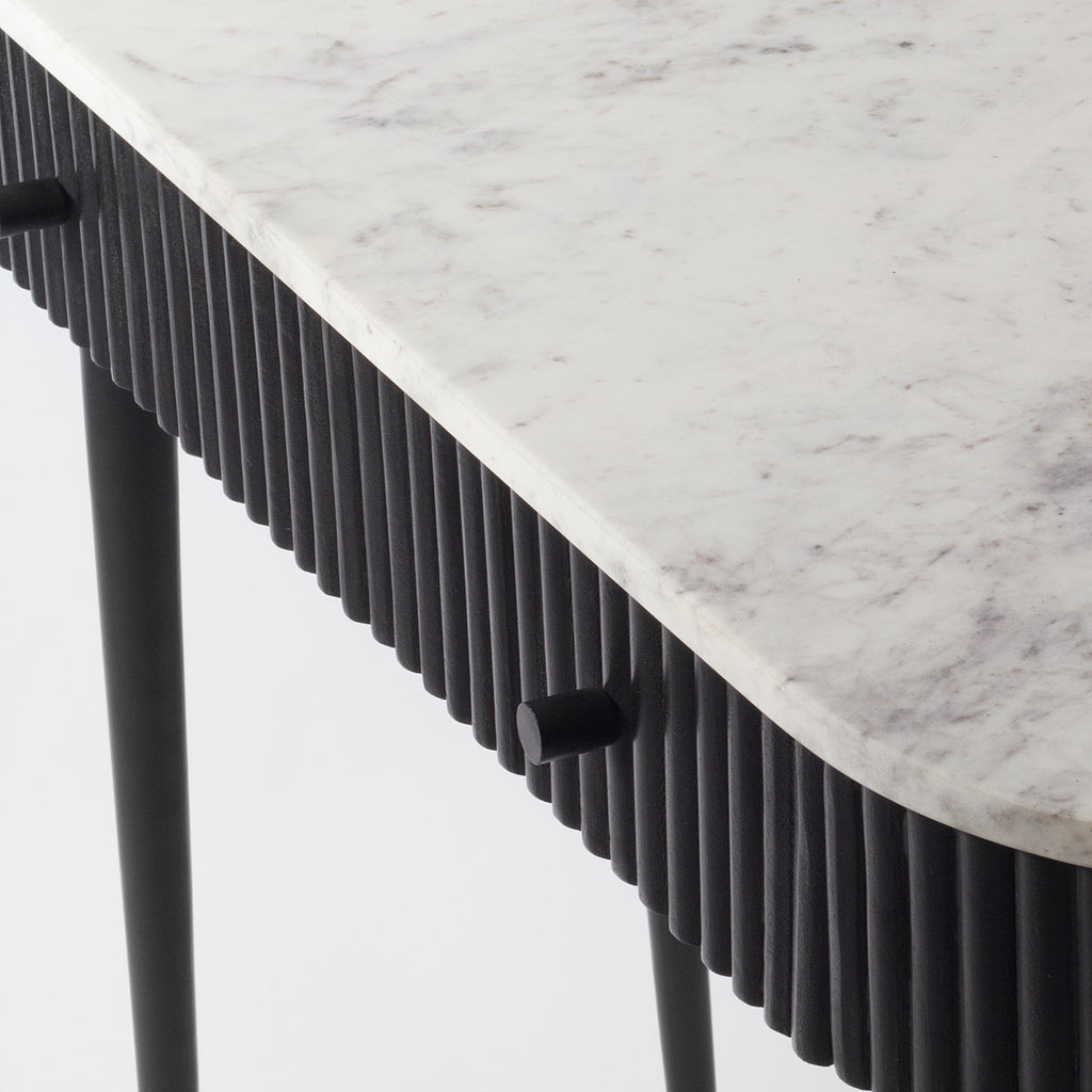 Marble Ribbed Table Gunhild White Marble Top Console Table, Ribbed, Black | Vaunt Design