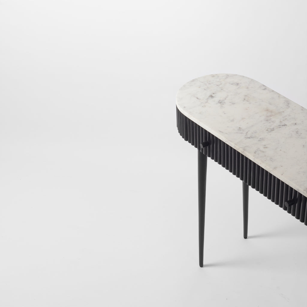 Marble Ribbed Table Gunhild White Marble Top Console Table, Ribbed, Black | Vaunt Design