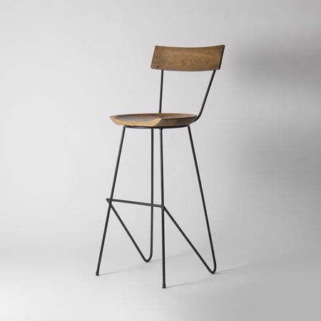 Wood and Metal Bar Stool With Backrest